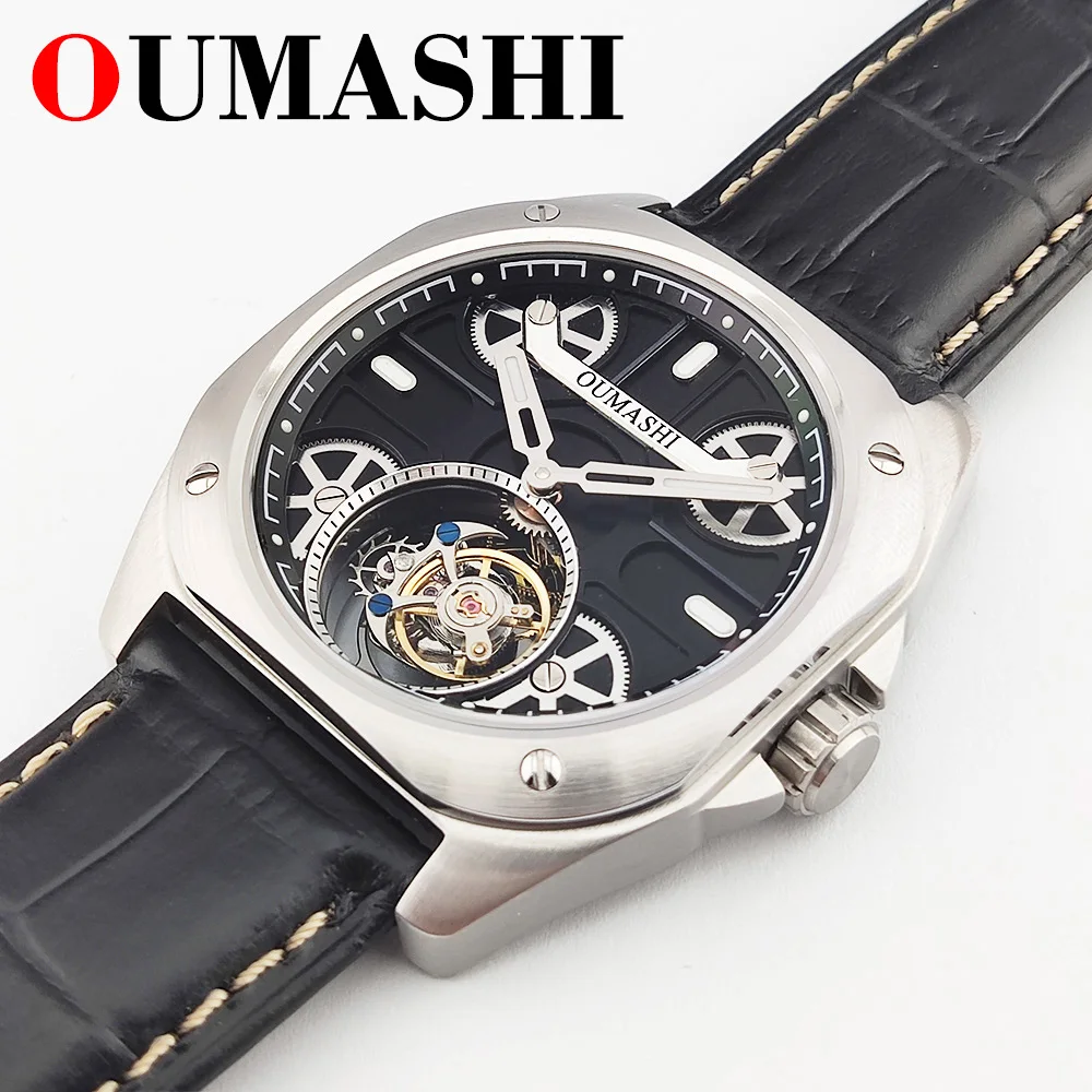 41mm luxury Men's watch Mechanical wrist watch Tourbillon mechanical movement Stainless steel sapphire glass Manual movement