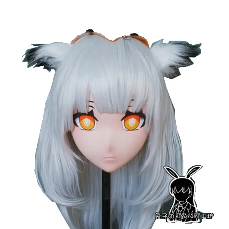 (Rabbit 74) Resin Cross Dressing Pretty Full Head BJD Doll Mask Arknights Anime Ptilopsis Cosplay Kigurumi Mask with Backshell