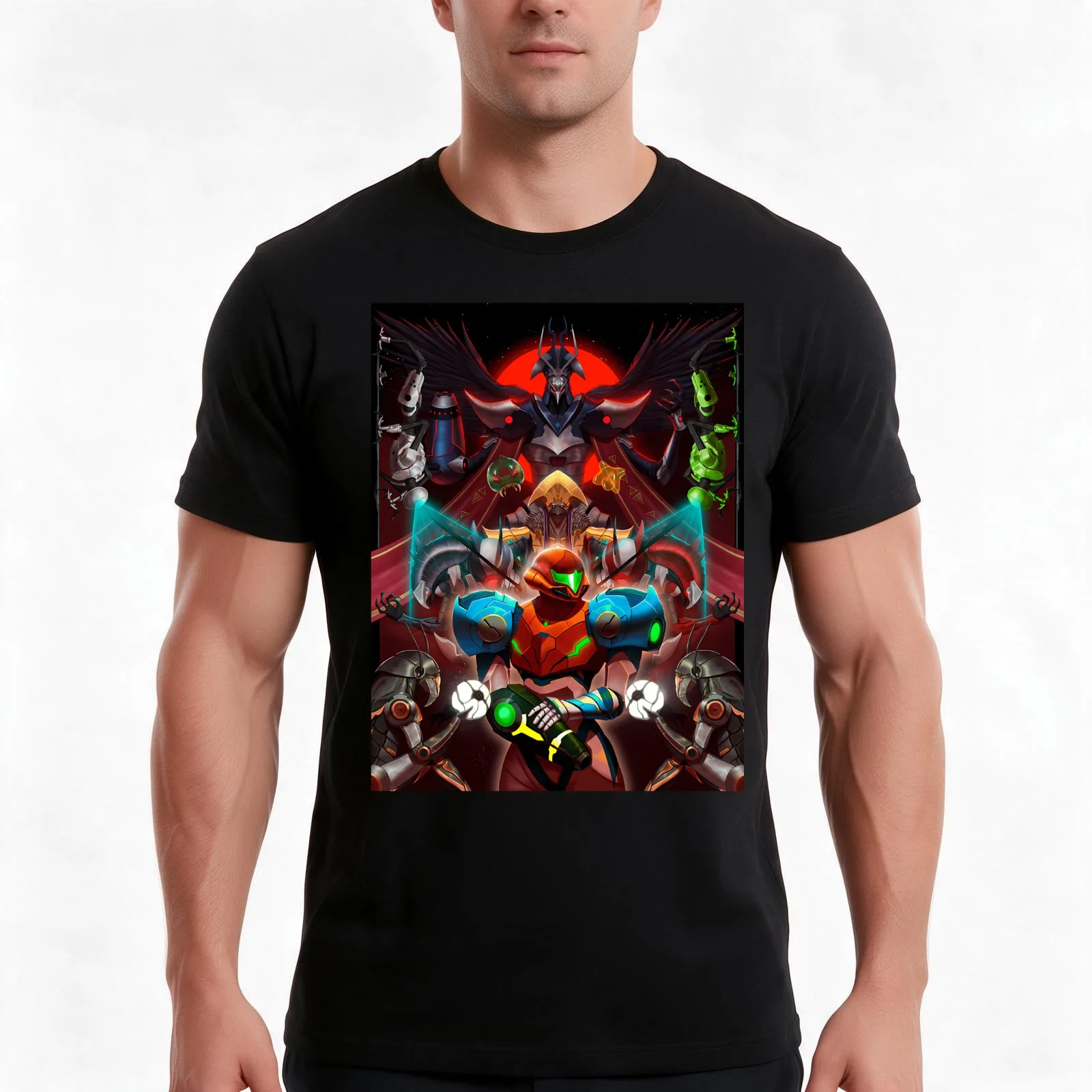 Metroid Dread T-Shirt, Summer Casual Cotton Tee, Oversized Streetwear Tops, Vintage Graphic Print, Loose Fit Short Sleeve