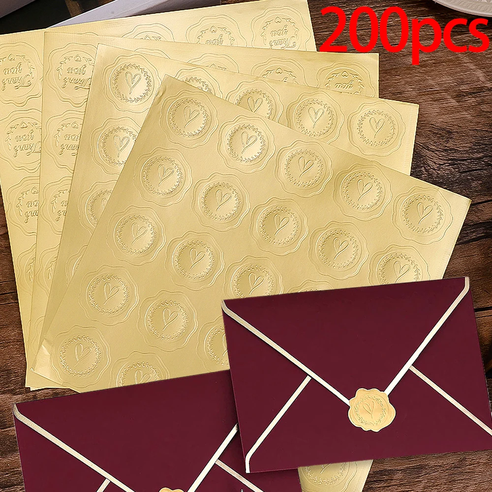 Gold Embossed Heart Sticker Envelope Sealing Sticker Wedding Party Invitation Card Thank You Christmas Gift Packaging Decoration