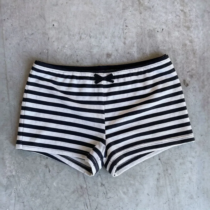 Damen Y2K Sommer Individualität Streetwear Goth Streifen Mini Sexy Shorts Tiefsitzend Schleifendekoration Schmale Shorts Damenkleidung EMO – Detail 2