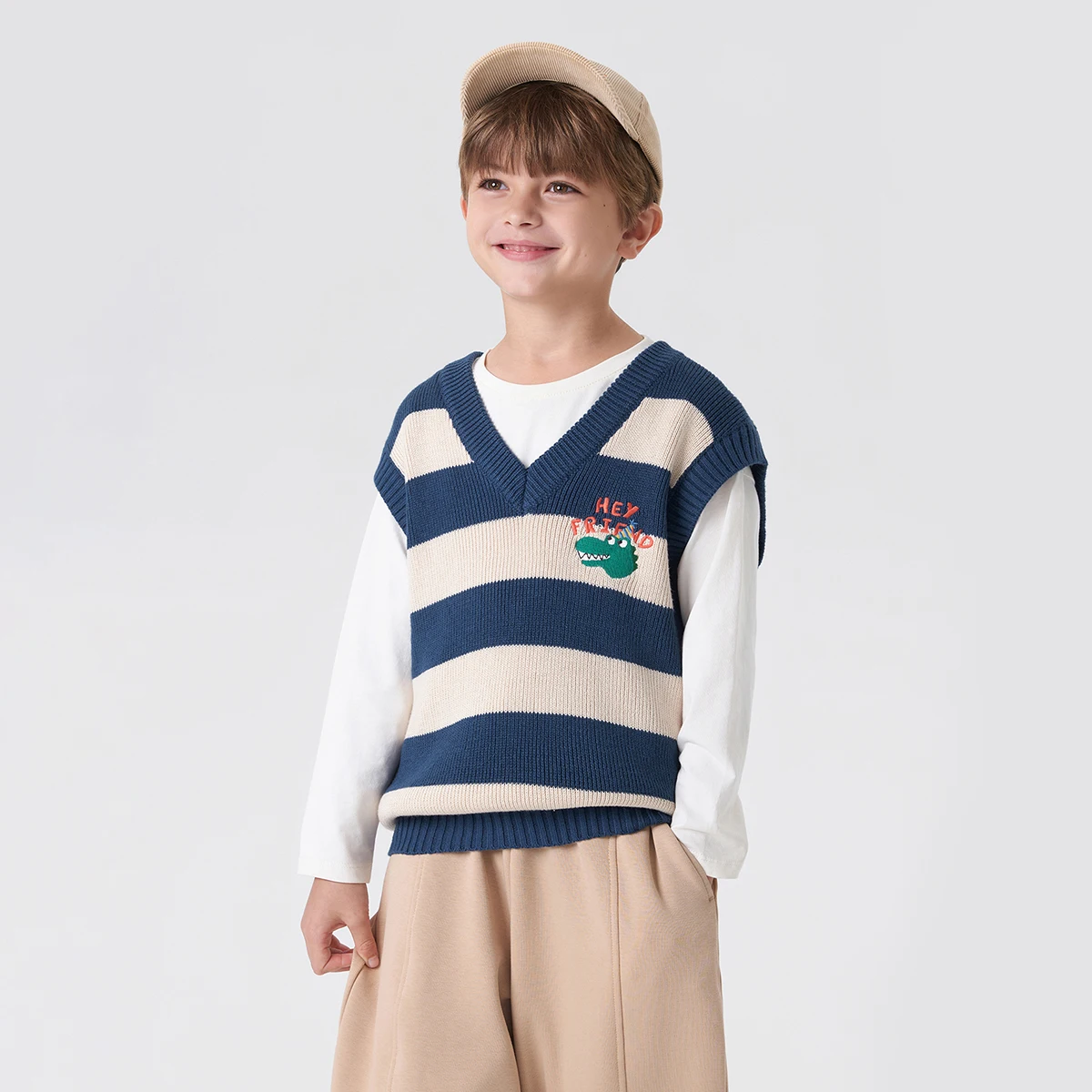 

MARC&JANIE Boys Stylish Striped V-Neck Knit Kids Vest for Autumn 231827