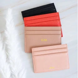 Custom Letters Business Men PU Leather Credit Card Holder Ultra-thin ID Card Cover Portable Bank Card Case Women DIY Present