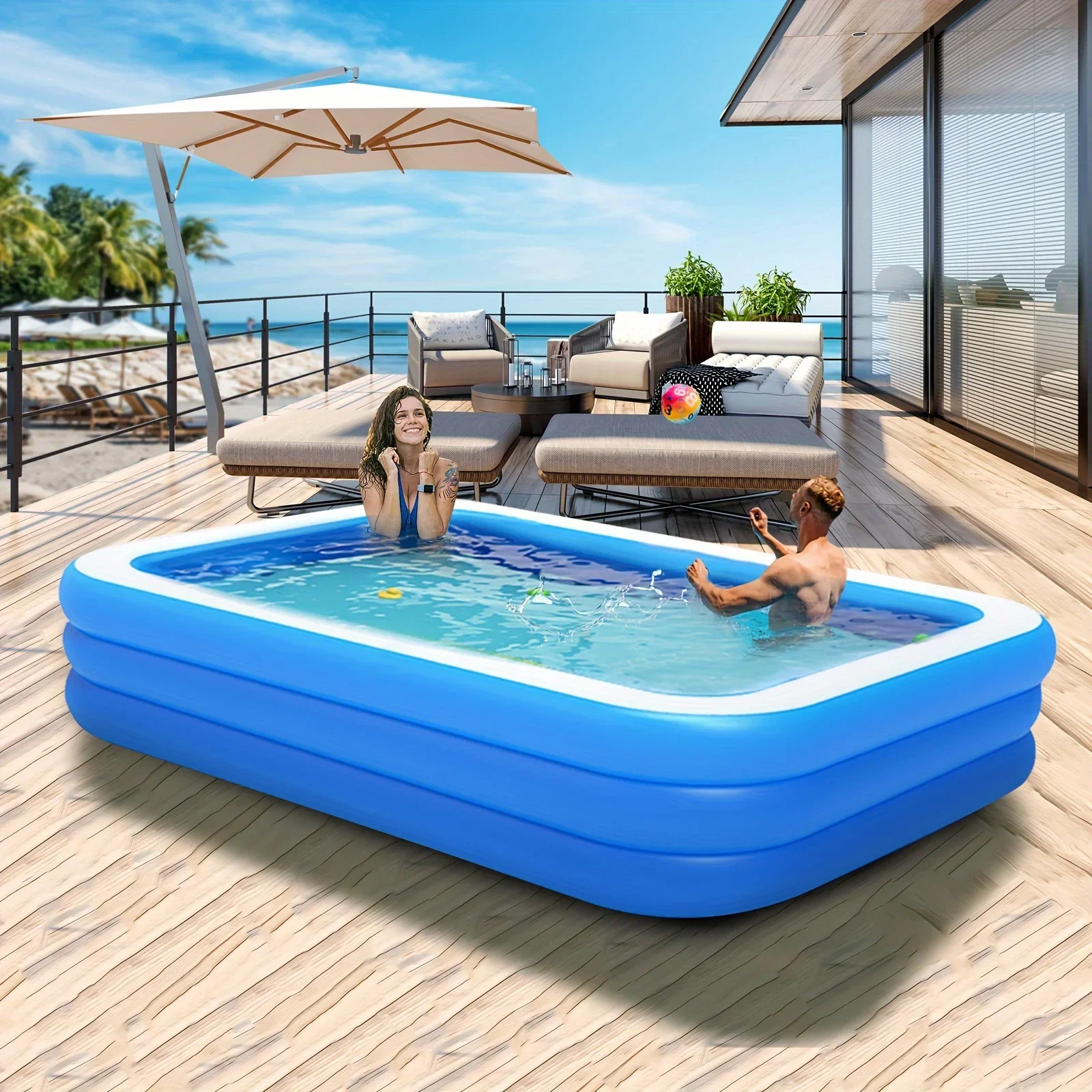 Large Inflatable Pool And Floor Mat Set Multi-size PVC Inflatable Pool, Family Adult Party Courtyard Party