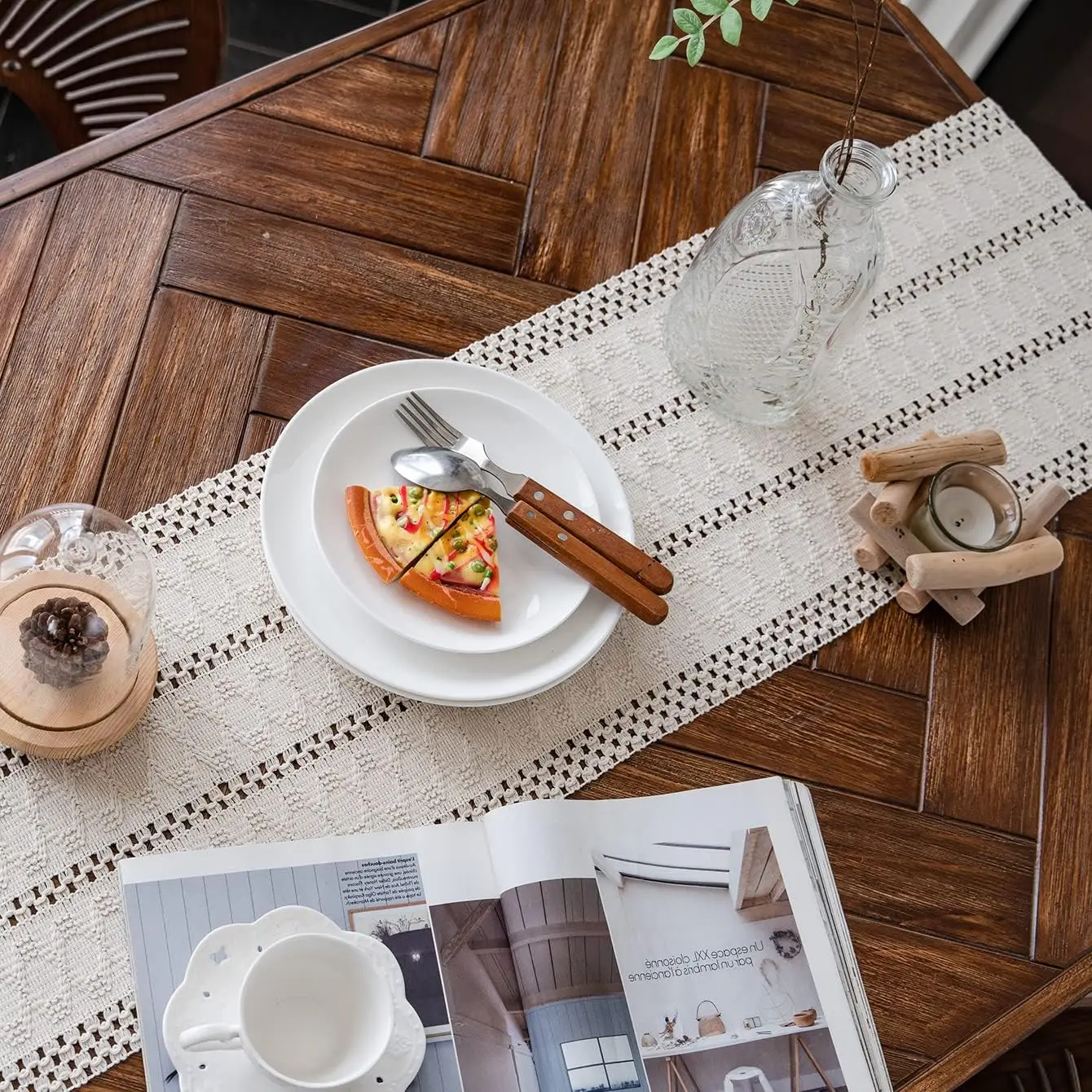 

Cotton and linen tablecloth, long tassel tablecloth, home decoration, living room, dining table runner