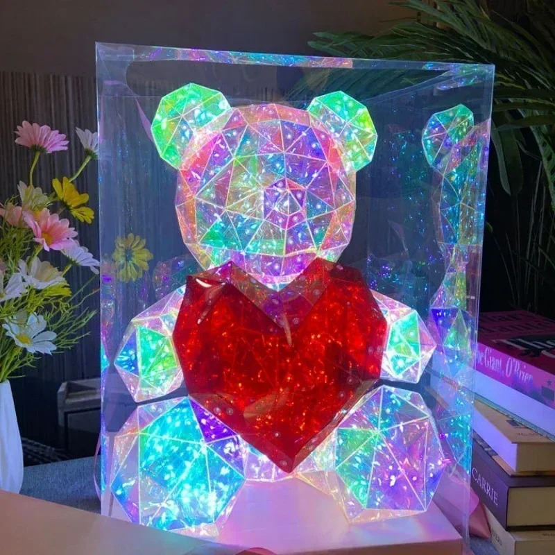 

2024 Fancy Led Colorful Teddy Bear Deer Lamp Fantasy Rabbit Glowing Atmosphere Party Home Decoration Valentine's Birthday Gifts