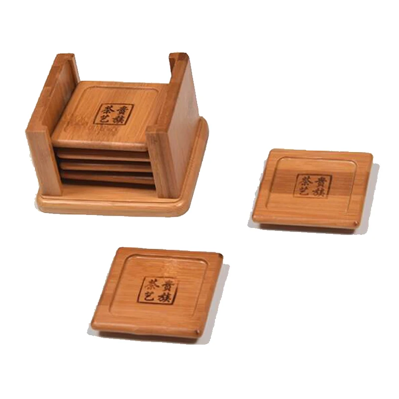 High Quality Non-toxic bamboo wood round square cup coaster set with holder