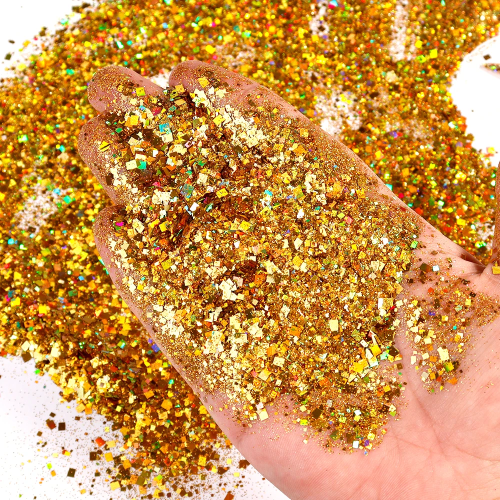 

50g/bag Gold Square Laser Sequins Nail Glitter Chunky Sparkly 3D Flakes Holographic Irregular Paillette DIY Nail Supplies