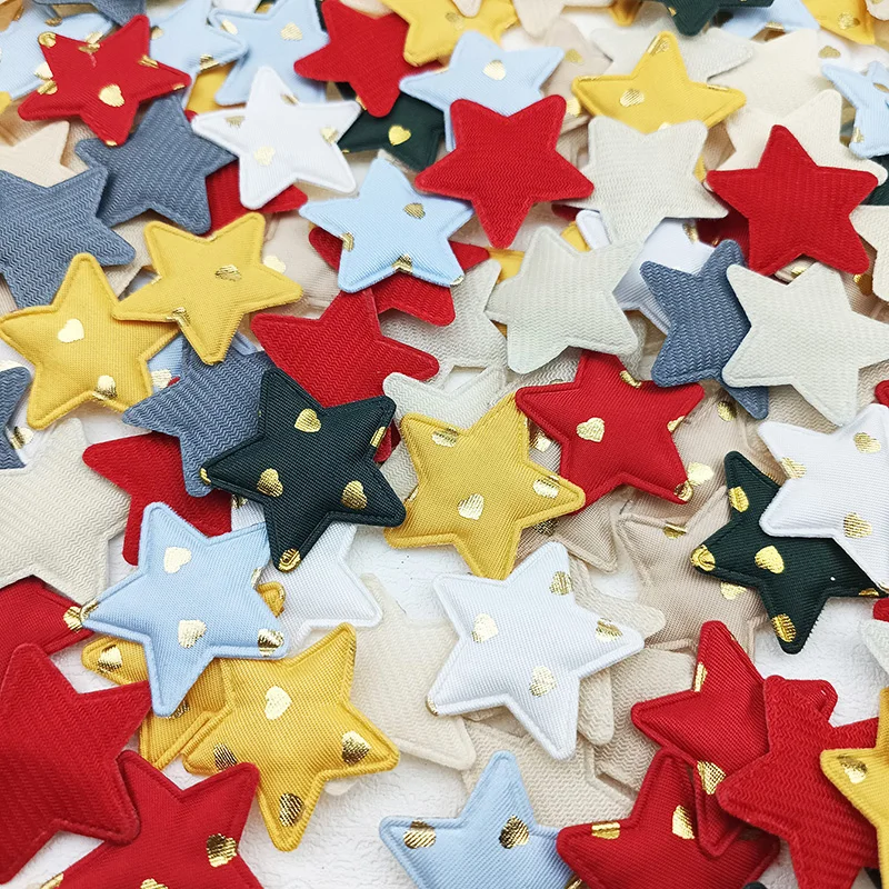 60 Stück, 3,3 cm, niedliche, goldfarbene Herz-, Punkte- und Sternapplikationen mit Polsterung für Kinder-Haarreifen, Haarspangen, Accessoires, Hüte und zur Dekoration. – Detail 3