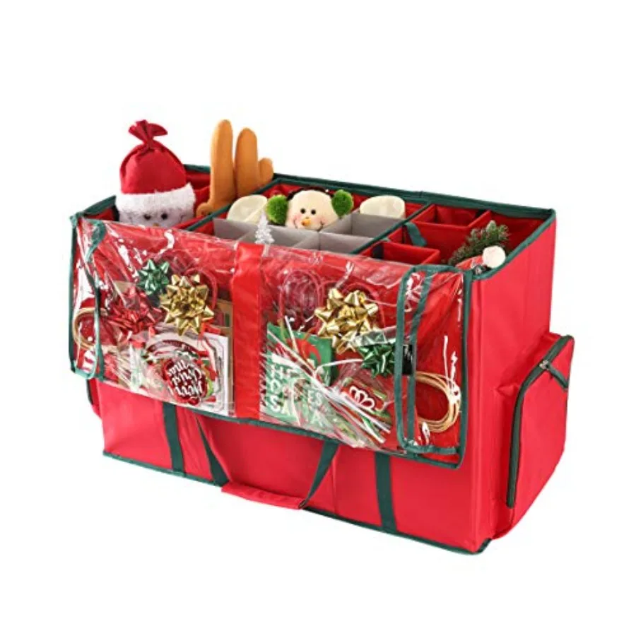 

Large 2-in-1 Christmas Ornament Storage Box and Xmas Figurine Container - Easy Access Removable Trays Keeps 73 Holiday Ornament