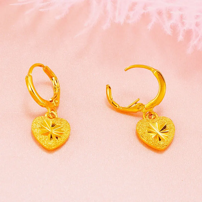 Korean Fashion Gold Color Dull Polish Heart Love Drop Earrings for Women Party Wedding Engagement Jewelry Accessories Wholesale