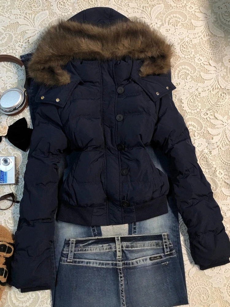 Y2K Women Faux Fur Cotton‑padded Jacket 2026 Korean Fashion Casual Warm Coat Harajuku Street Winter Outer Garment Outfit