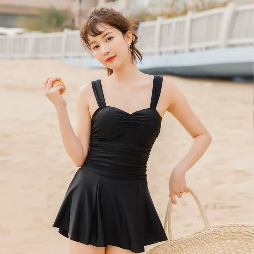 

Padded Conservative Swimsuit Steel Support Gathered Belly Cover Swimsuit Thermal Svelte Design Monokini Bandeau Dress Swimming