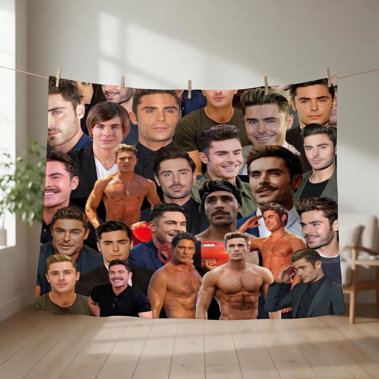 Zac Efron Photo Collage Throw Blanket couch cozy soft plush fuzzy picnic outdoor blanket
