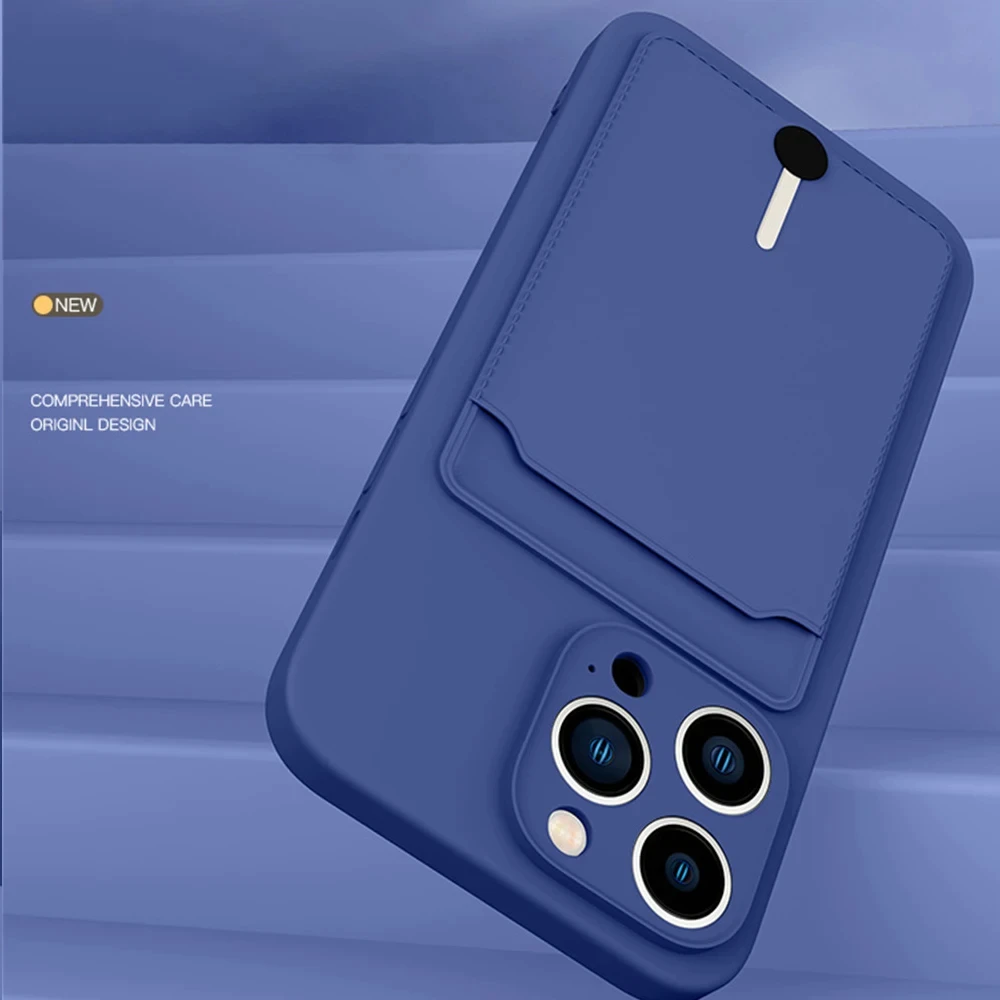 Push Card Slot Wallet Matte Silicone Phone Case For iPhone 16 14 15 Plus 13 12 11Pro Max MiNi X XR XS 7 8 Shockproof Soft Cover
