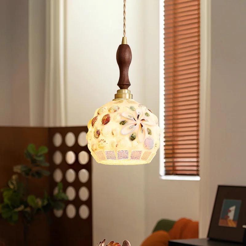 

European Rotundity Colorful Shell Glass Ceiling Pendant Lights Personality Living Room Bedroom Kitchen Restaurant Hanging Lamps