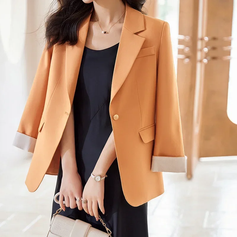 

UNXX 2024 Spring Autumn Blazers Women Orange Ladies Blazer One Button Slim Office Lady Coats High Street Jacket Women Clothing