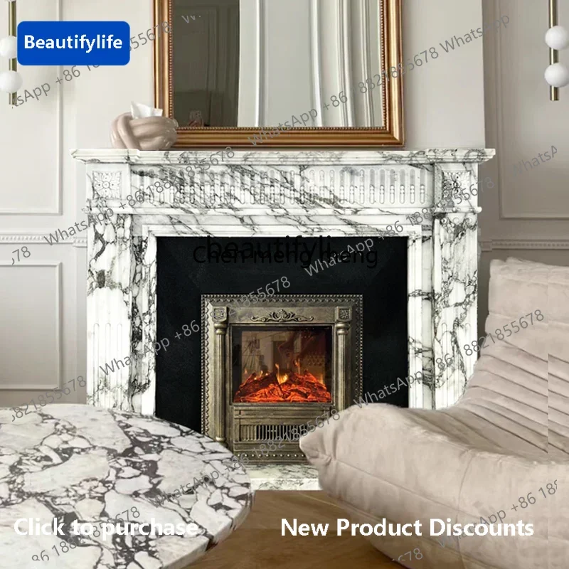 

183Marble fireplace large white stone French retro living room entrance simple fireplace cabinet6005