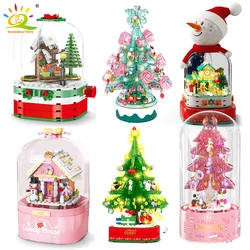 Ideas Christmas Tree Building Blocks Rotation Music Box Luminous Hourglass Snow House Bricks Creation Toy For Children Xmas Gift