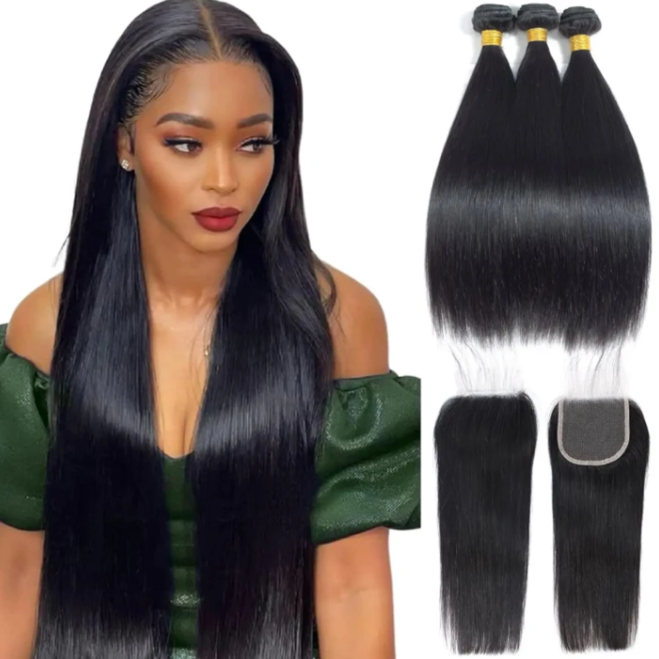 3 4 Bundles With Frontal Closure Brazilian Straight Hair 13×4 Ear to Ear Lace Frontal With Bundles Virgin Human Hair Extensions