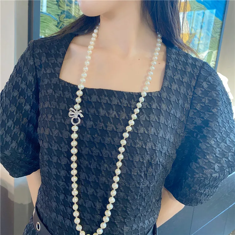 Spring New Natural Seawater Akoya Real Pearl Necklace 36in Long Sweater Chain Bow Clasp Versatile Token of Love Free Shipping