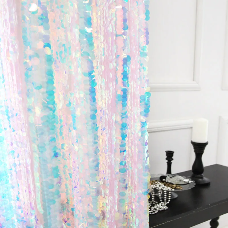 Korean Fashion Glitter Sequin Shining Curtains for Girls' Bedroom Princess Fairy Bling Wedding Party Home Store Decor Fabrics