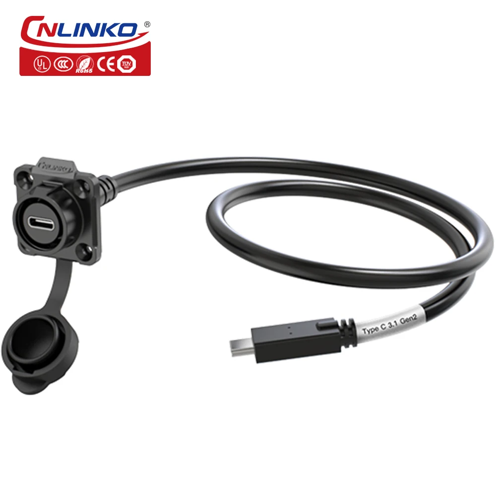 CNLINKO Waterproof Type-C Industrial USB 3.1 Male Plug Female Socket Jacks Panel Mount 0.5/1m Extension Cable USB Data Connector