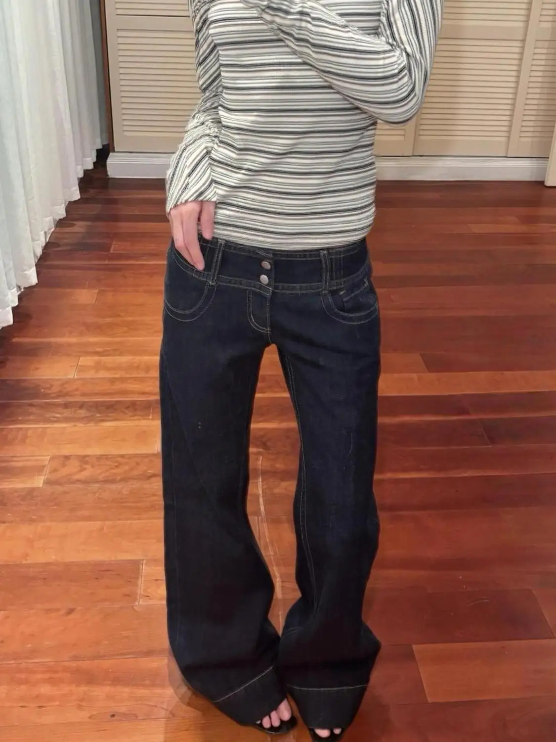 

Low Waist Wide Leg Summer Jeans Loose Drapey Length Women's Casual Trousers High Waist Flared Pants Tee-acetate Fiber