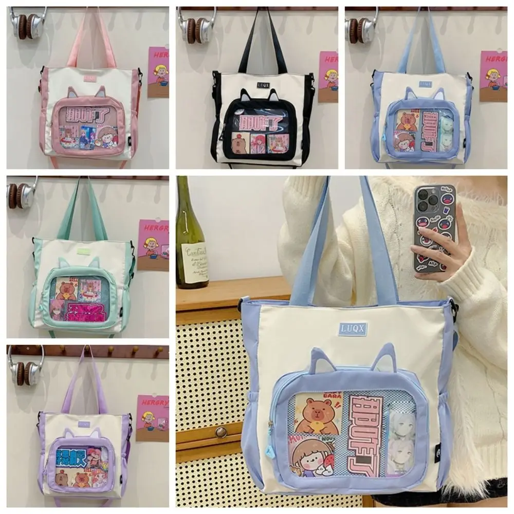 

Creative Cat Ear Transparent Itabag Nylon Zipper Transparent Crossbody Bag Idol Merchandise Storage Doll Bag Shoulder Bag Women