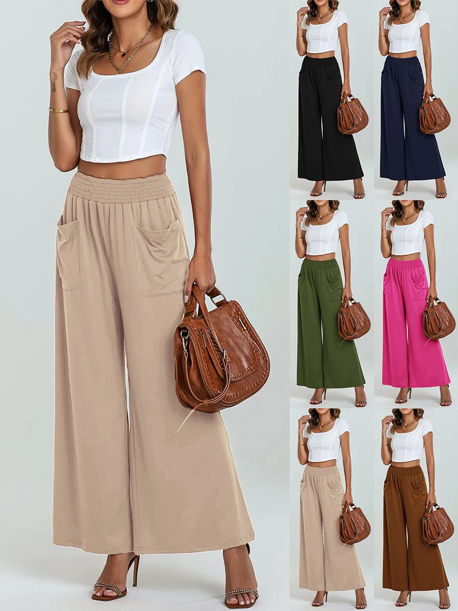 

Новые женские брюки-клеш 2026 года с высокой талией, эластичным поясом, повседневные, свободные, длинные, с карманами