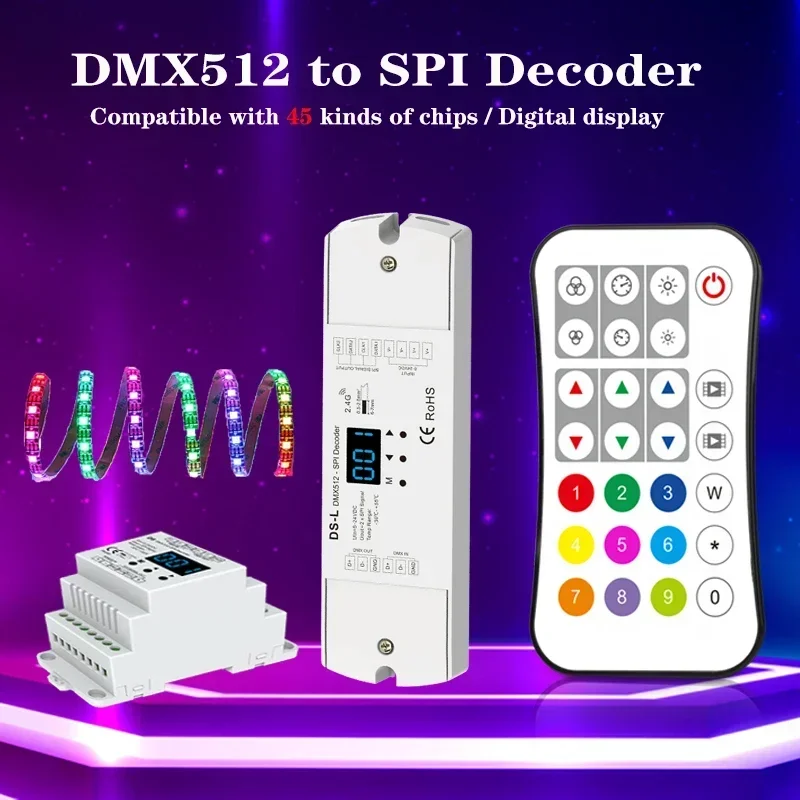 Dekoder DMX512 do SPI WS2812 WS2815 WS2811 RGB RGBW IC pikselowy kontroler taśmy LED 5V-24V 2.4G RF pilot