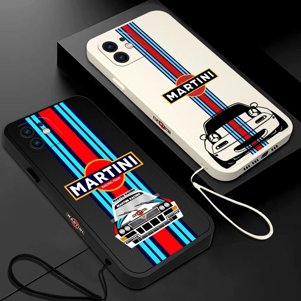 Racing Martini Stripe Phone Case For iPhone 15 14 13 12 11 Pro Max Mini X XR XSMAX SE 8 7 6S Plus Soft Liquid Silicone Cover