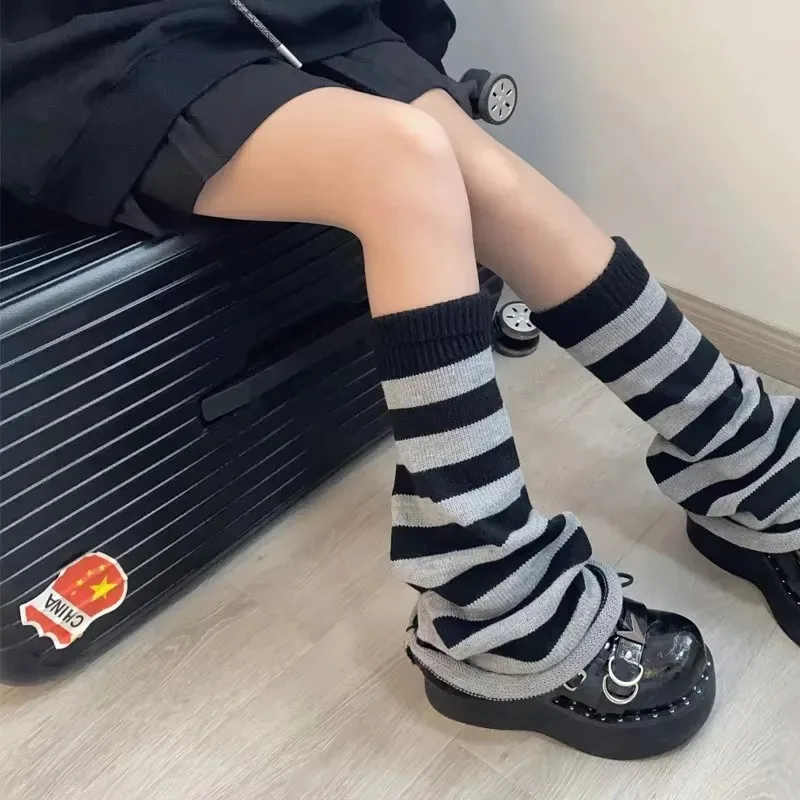 Woman Leg Warmer Autumn and Winter Wide Legs Black White Lolita Socks for Women Stripe Socks