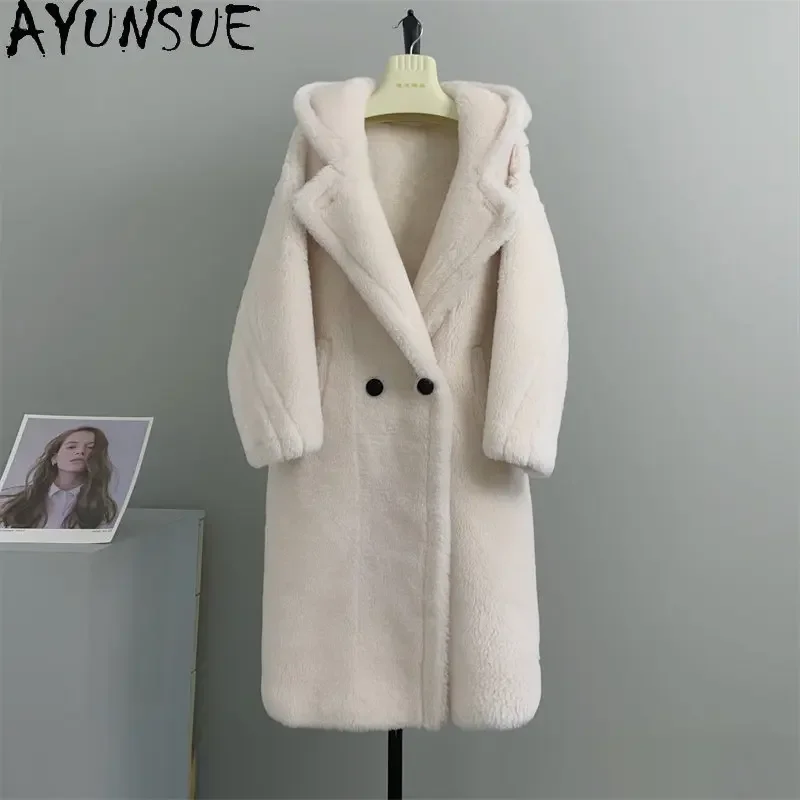 Chaqueta de lana con capucha para mujer, abrigo de lana, moda coreana, otoño e invierno, 100%