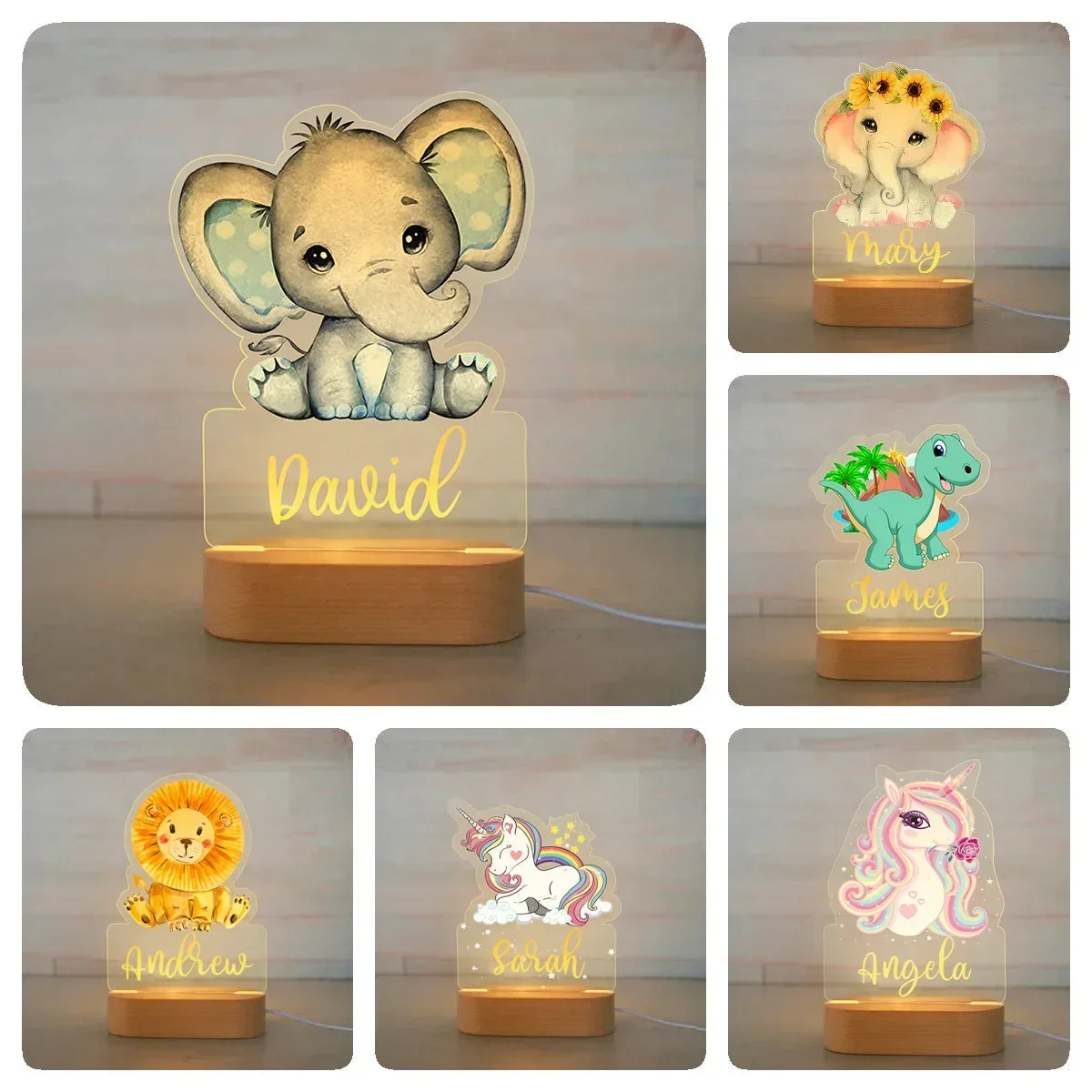 Luz de noche de Animal personalizada para niños, lámpara acrílica con nombre personalizado para bebé, dormitorio de niños, decoración del hogar, regalo de cumpleaños y Navidad