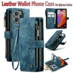 CaseMe Multi-card Slot Zipper High-end Retro Leather Wallet Mobile Phone Case,Suitable for IPhone 16 15 14 13 12 11 Pro Max XS 8