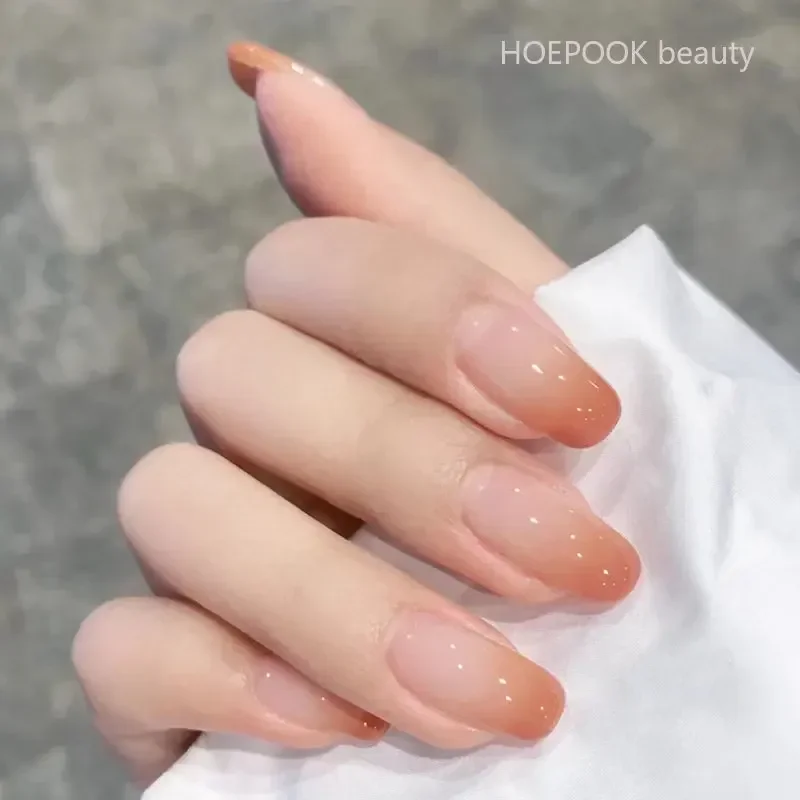 24pcs French Orange Gradient Ballet False Nails Art Finished Seamless Removable Press On Nail Set Full Cover Acrylic Fake Nails