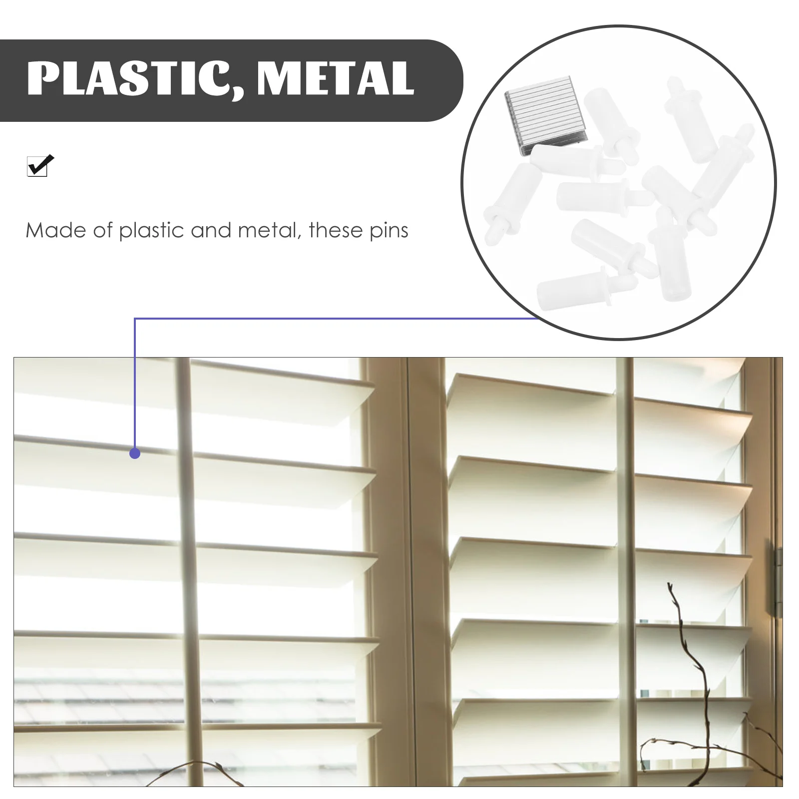 

1 Set 0.75 Inch Plantation Repair Kit Window Screen Plunger Pins Curtain Nails Durable Plastic Metal Fasteners Easy Install