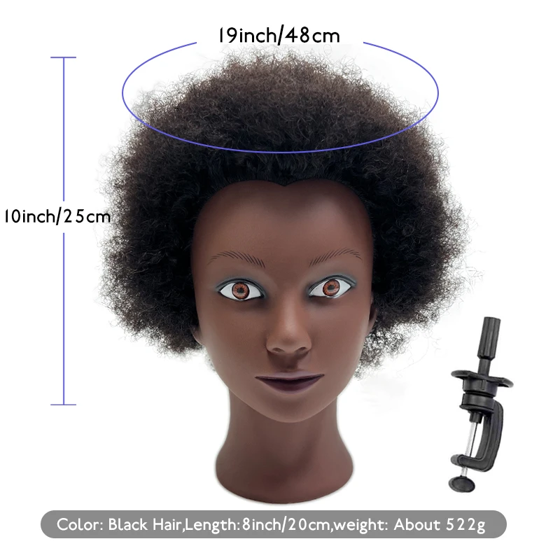 100% Real Human Hair Professional Mannequin Head with Short Afro Curly Hair Premium Mannequin Head for Hairdressers To Practice