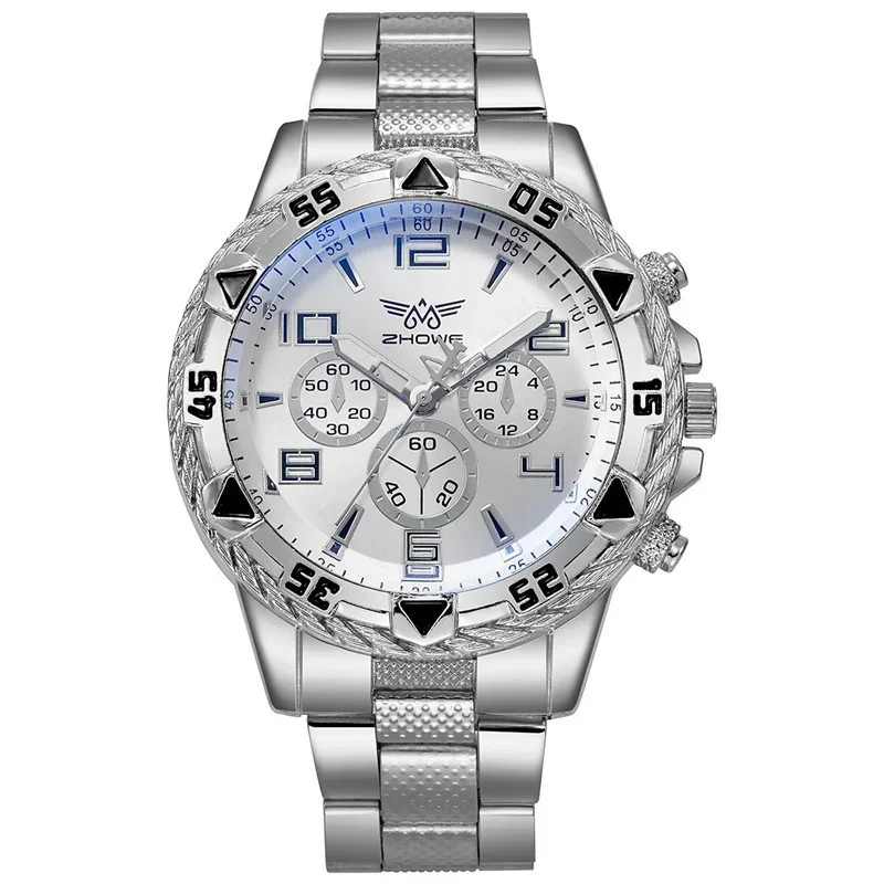 ABC6pcs Men's Large Dial Quartz Watch Stainless Steel Strap Cross-Border Wholesale Manufacturer Foreign Trade Live Broadcast