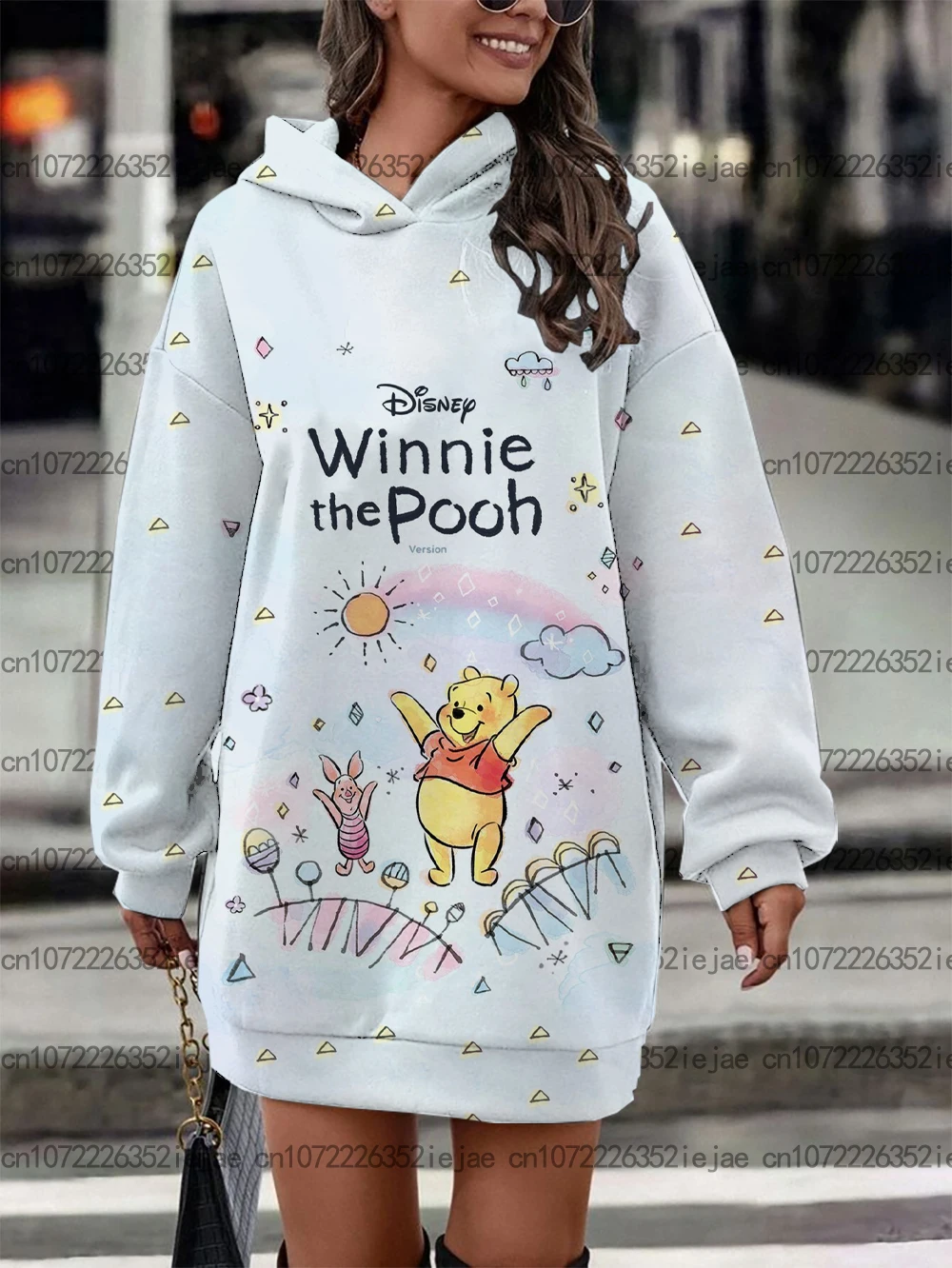 Nueva tendencia de moda vestido suéter Winnie the Pooh estampado mujer Sudadera con capucha de manga larga invierno Disney vestido jersey cálido al aire libre