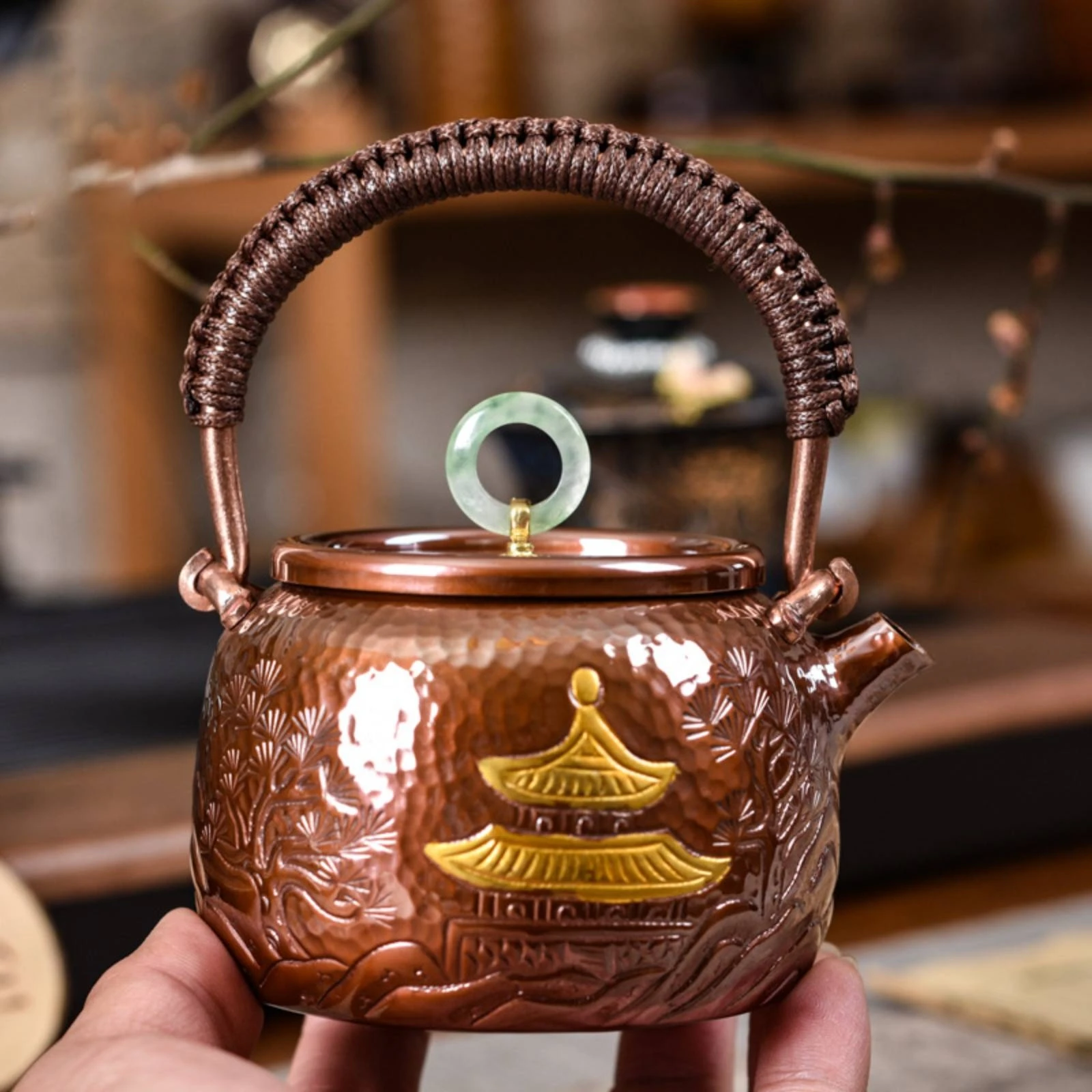 

Hand-Hammered Copper Teapot Coatinguncoated Copper Tea Kettle with Handle Drinkware Non Stovetop Safe