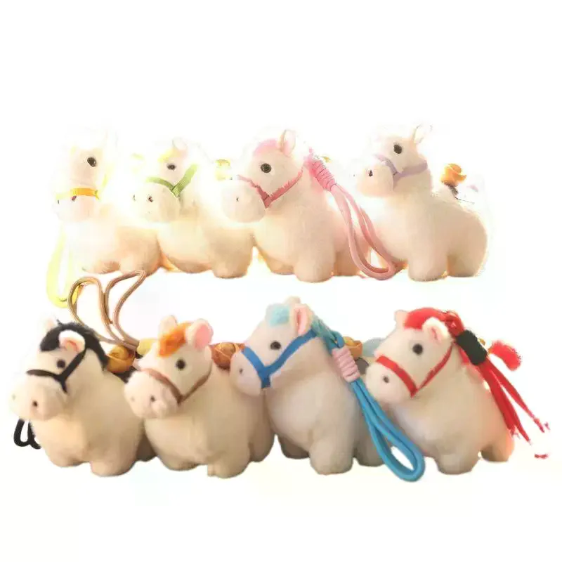 Bonito ano chinês do cavalo pônei boneca de pelúcia mascote brinquedo de pelúcia chaveiro pingente cordão saco pendurar charme ano novo lembrança presente