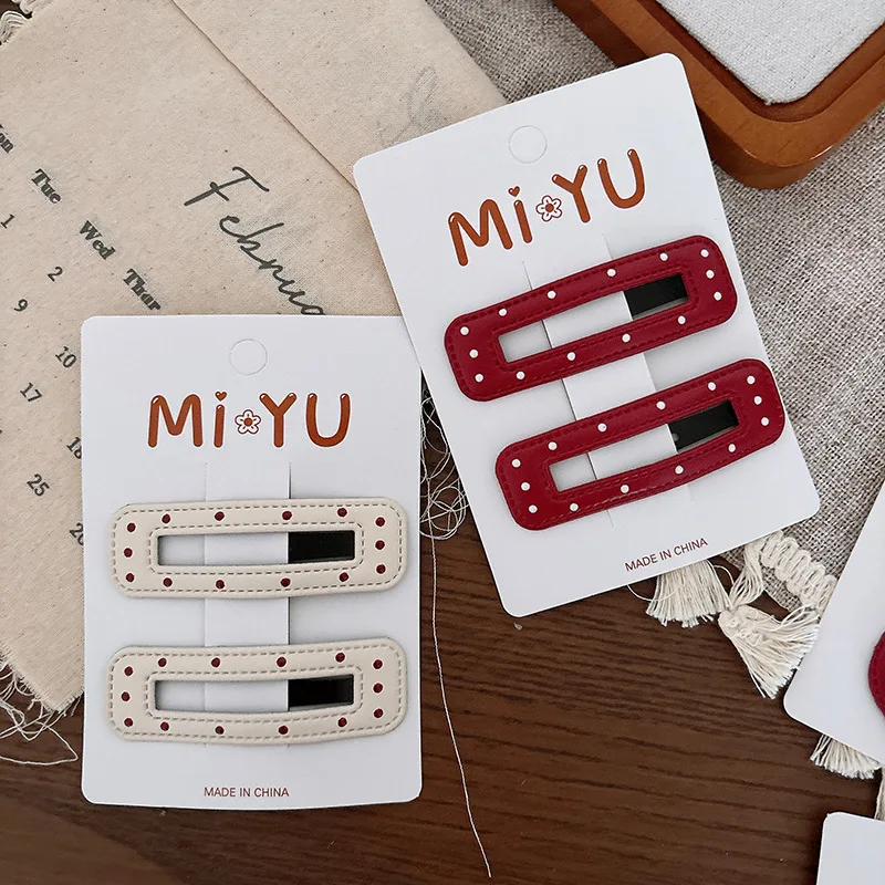 2Pcs Girls PU Leather Polka Dot BB Hair Clips Sweet Star Cloud Snap Barrettes Cute Bangs Side Hairpins Kids Hair Accessories Set