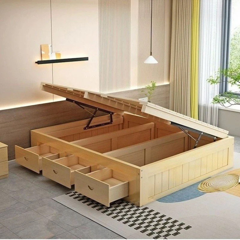 

Solid wood bed frame Tatami bed box No bedside Children's double single bed Box storage