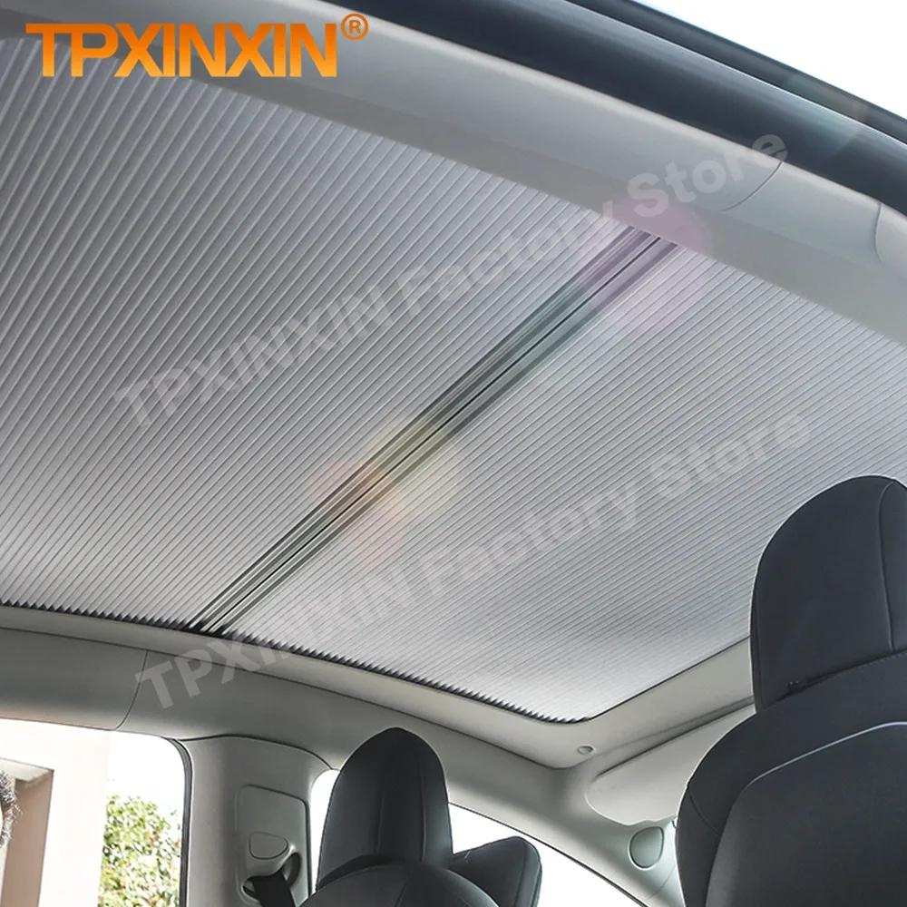 Car Sunroof Sunshade For Tesl- Model 3 Y Body-integrated Retractable Sun Visor Accessories New Interior Temperature Reduction