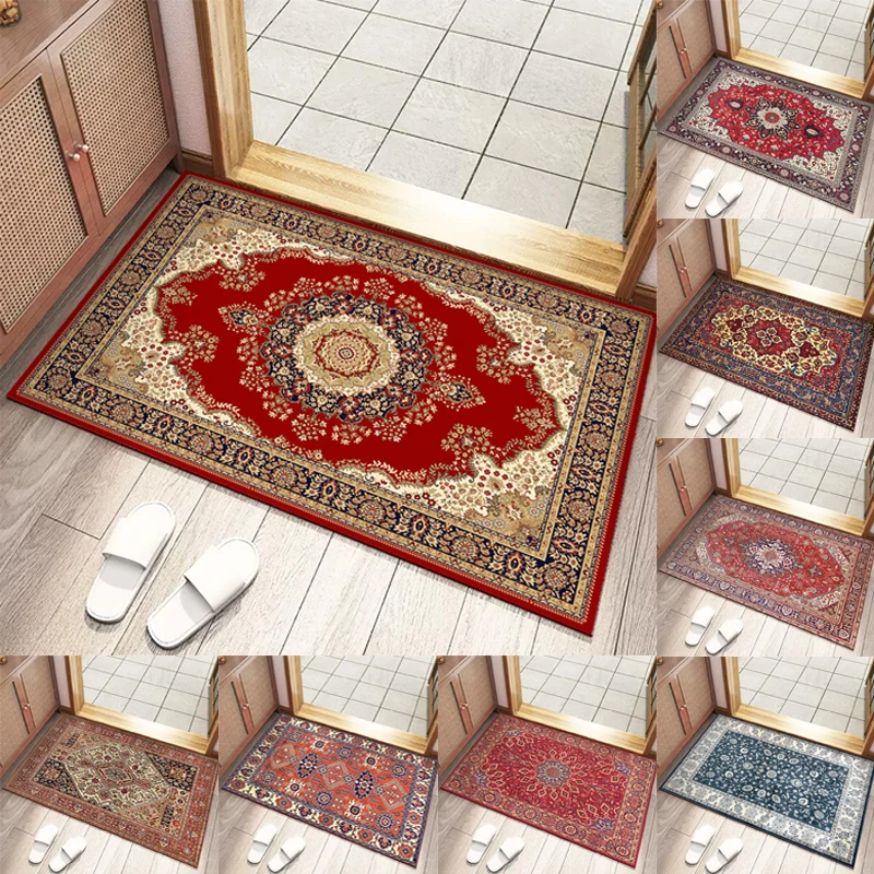 

Retro Bohemian Persian Style Carpet for Living Room Comfortable Soft Non-slip Bedroom Rugs Classical Entrance Door Mat Washable