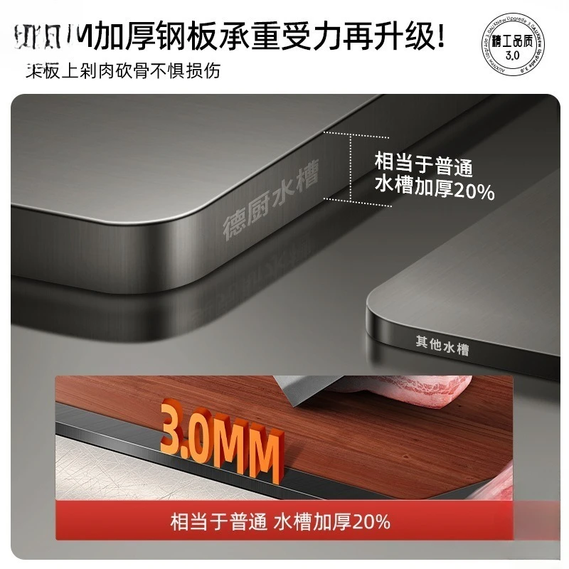 SUS304 Küche, großes Einzelschlitz-Gemüsebecken, Waschbecken aus Edelstahl, für den Haushalt, Unterbaubecken, Geschirrspülmittel