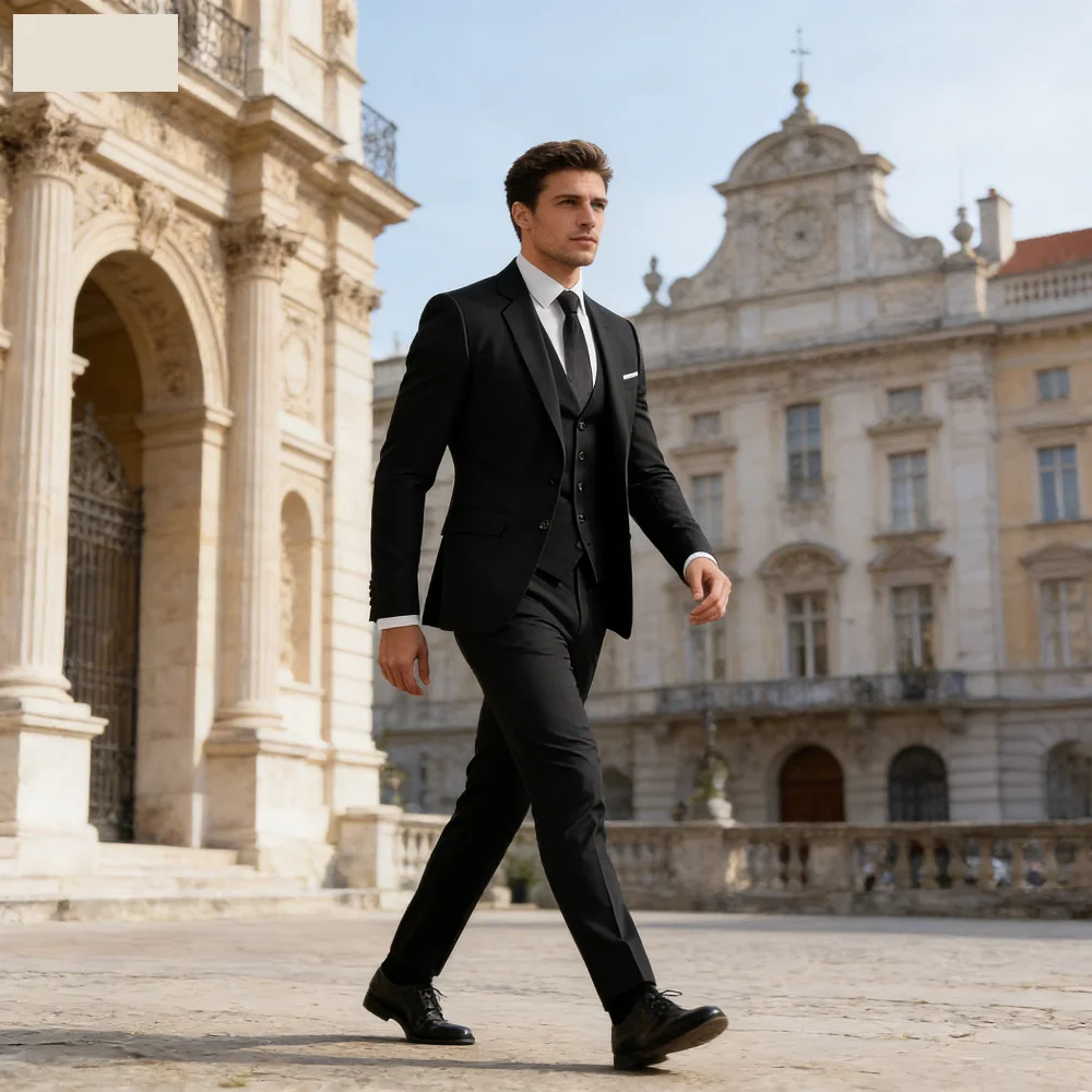 

Men's Green Olive Terno Suit with Peak Lapel 3-Piece Formal Ensemble (Jacket Pants Vest) for Home Party Occasions