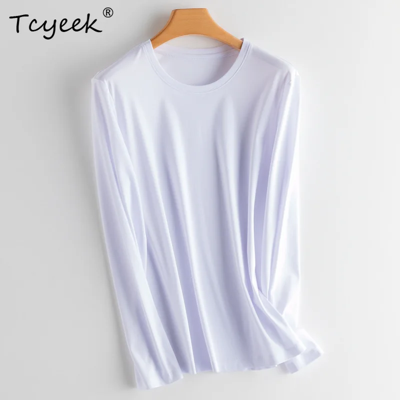 

Tcyeek, 6%Natural Silk Elegant T-Shirt, Women V-Neck Long Sleeve, Fashion Commute OL Top, 2024 Fall Winter Basics Tee T48468QM